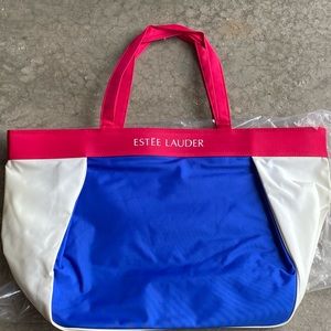 Estée Lauder Large Blue, White & Pink Waterproof Tote